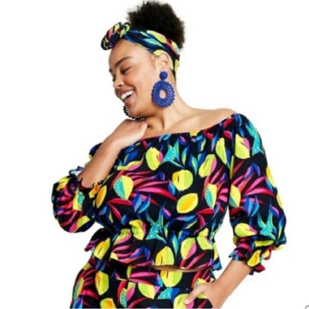 Tabitha Brown x Target NWT Lemon Print Bardot Top Women’s Size Medium - Picture 1 of 14